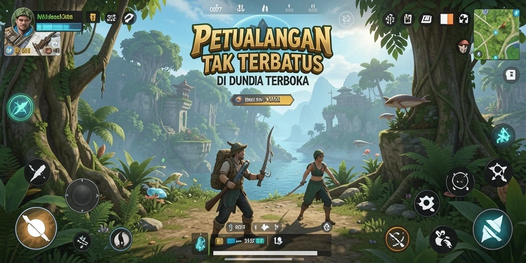 Screenshot gameplay C0077 menampilkan petualangan di dunia terbuka.