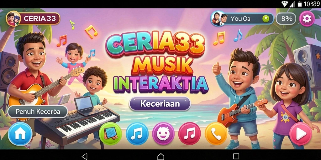 Tampilan gameplay CERIA33 yang interaktif dan penuh musik.