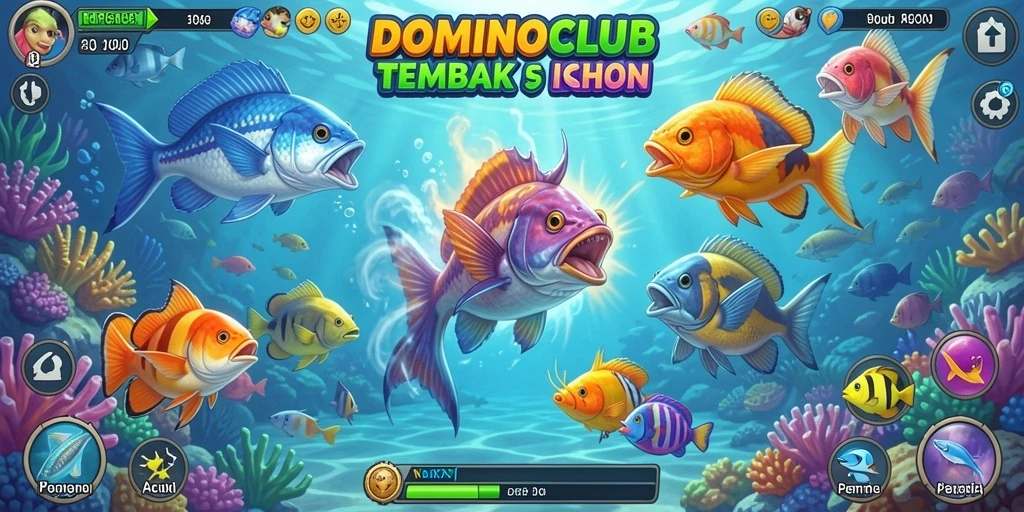 Screenshot gameplay DOMINOCLUB menampilkan aksi tembak ikan yang seru.