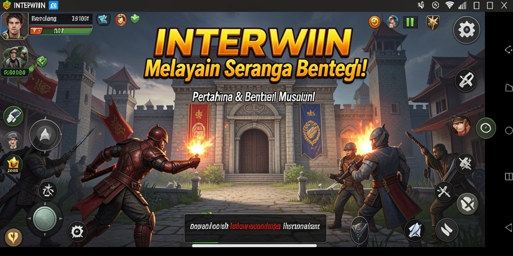 Screenshot INTERWIN menampilkan aksi pertahanan yang mendebarkan dengan berbagai tower dan musuh.