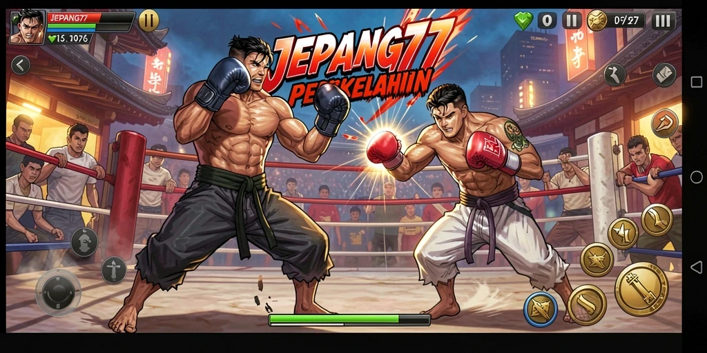 Screenshot gameplay JEPANG77 menampilkan pertarungan seru antar karakter.