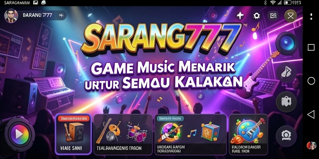 Screenshot utama SARANG777 menampilkan permainan musik yang seru.