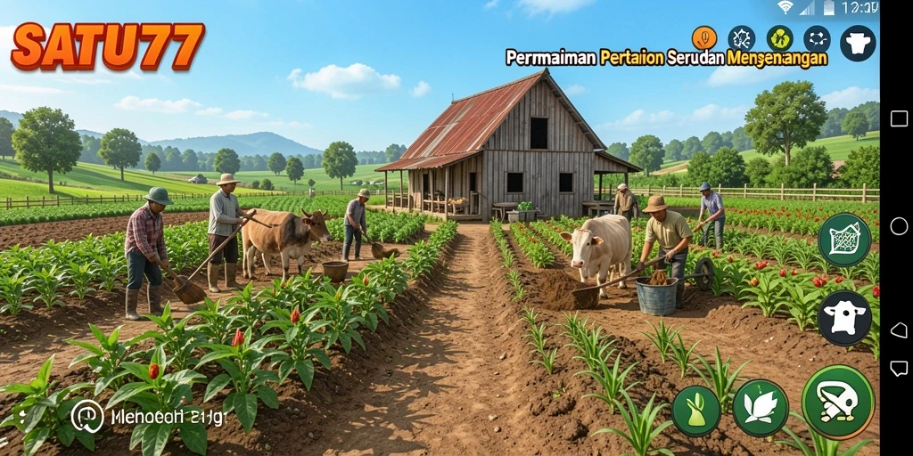 Tangkapan layar utama menampilkan gameplay pertanian yang menarik dan interaktif.